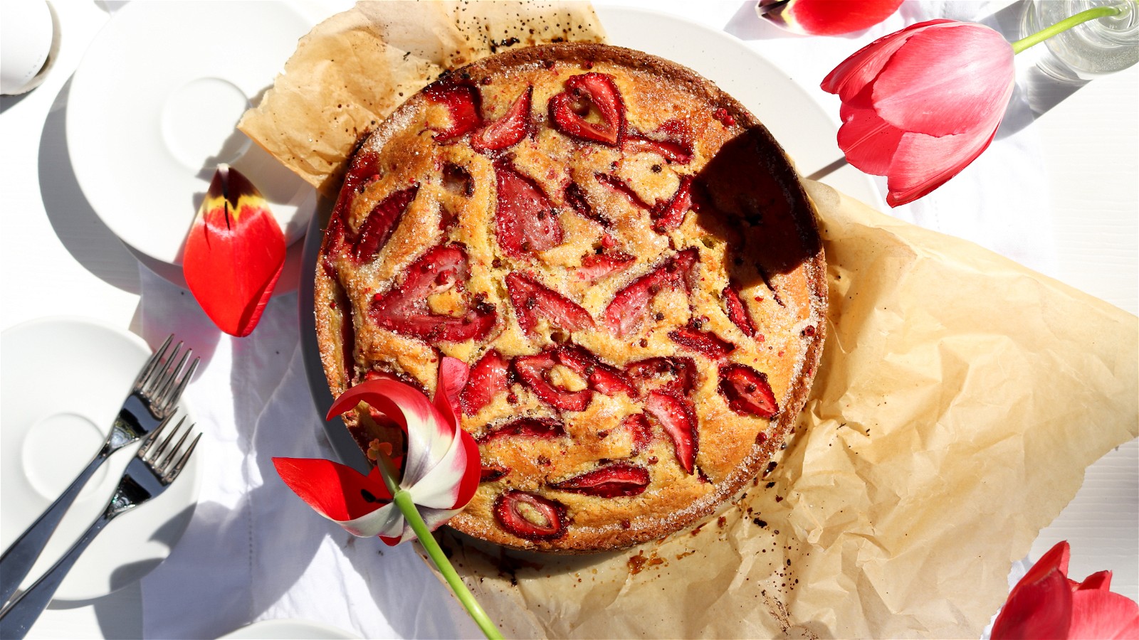 Image of Strawberry and Pink Peppercorn Olive Oil Cake 