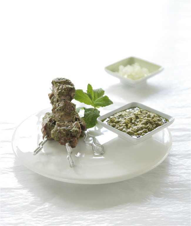 Image of Mastiha Lamb Souvlaki with Pistachio Pesto 