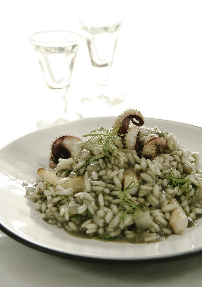 Image of Squid Ink Risotto with Mastiha Liqueur