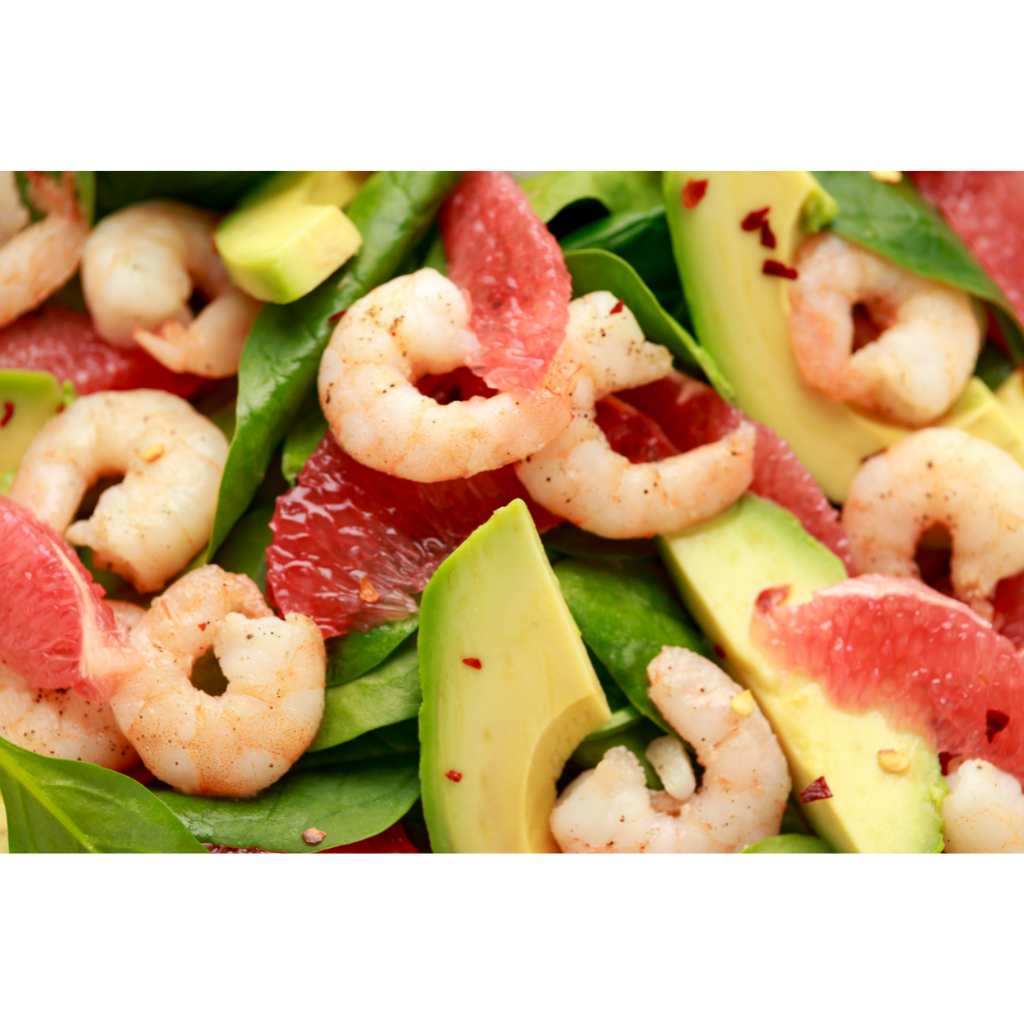 Salade de pomelo, avocat et crevettes