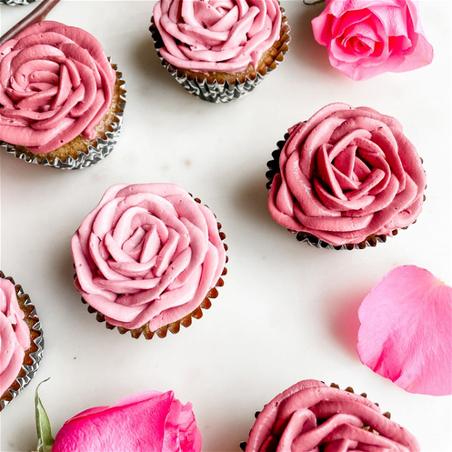 Image of Cream Cheese Rose Frosted Cupcakes