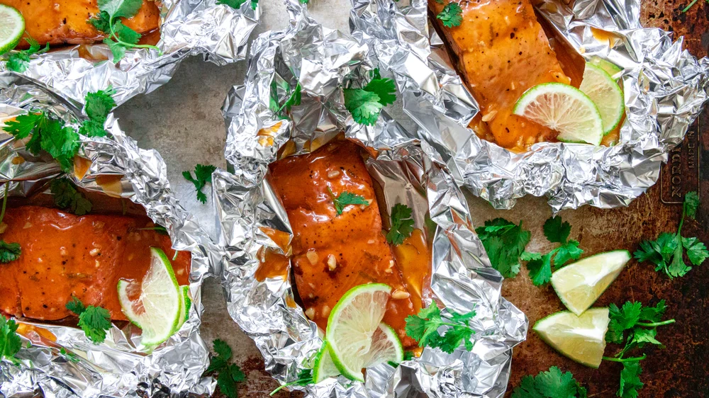 Image of Grilled Salmon In Foil with Spicy Honey Lime Sauce