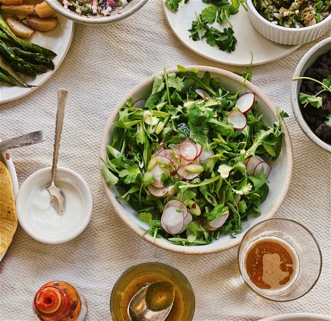 Image of Spring Greens & Radishes with Cilantro and Chile Lime Vinaigrette