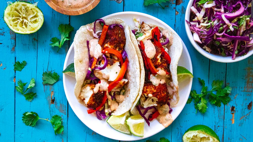 Image of Halibut Tacos with Cilantro Lime Sauce