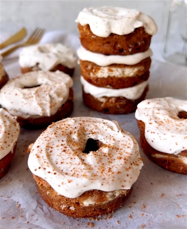 Image of MAPLE CINNAMON CREAM CHEESE FILLED CARROT CAKE BANANA BREAD DONUTS