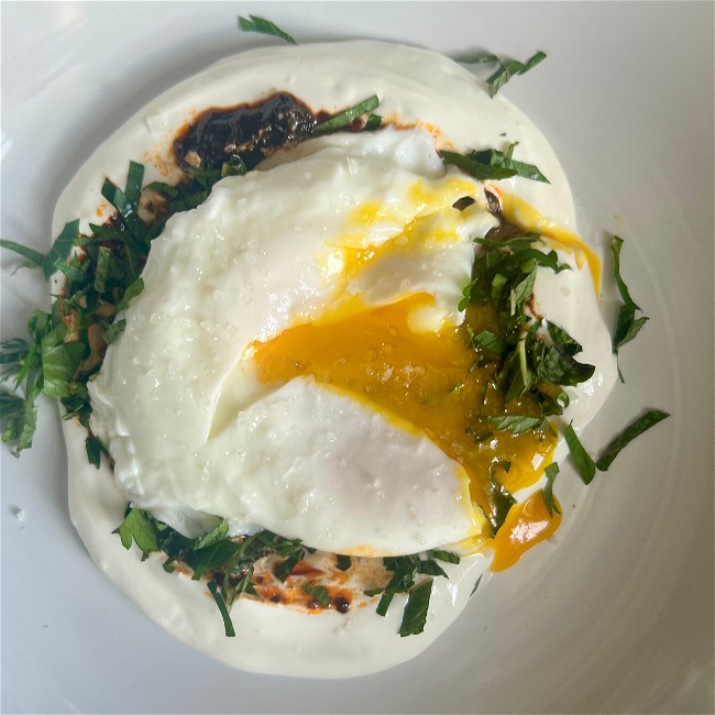 Image of Poached Egg with Labne and Harissa Honey