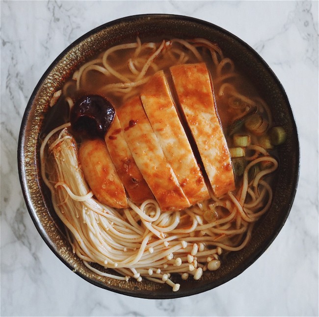 Image of Gochujang Chicken Kimchi Ramen Bowl