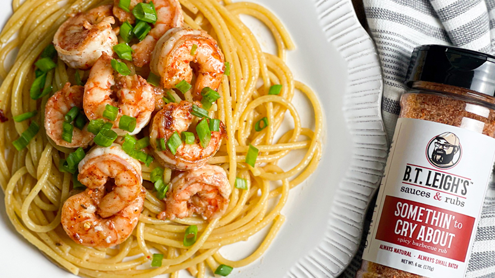 Spicy Shrimp Bucatini with Lemon Butter Sauce using B.T. Leigh's Somethin' To Cry About Sweet & Spicy Barbecue Seasoning