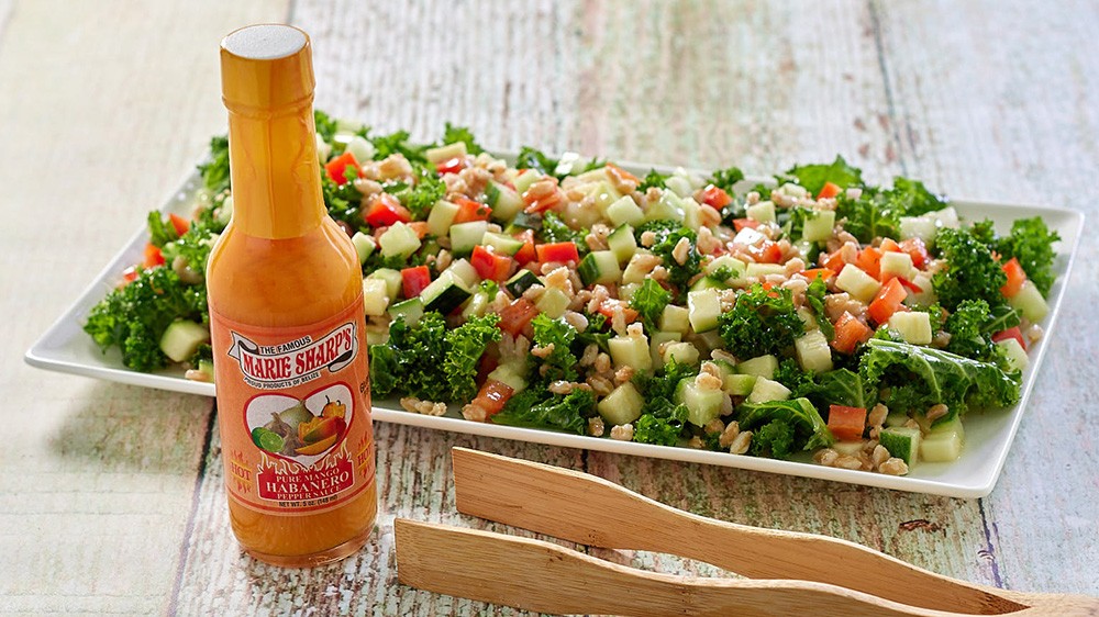 Image of Mediterranean Farro Salad with Marie Sharp’s Mango Habanero Pepper Sauce