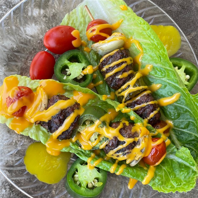 Image of Cheese Burger Bites on a Skewer