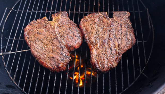 Image of Smoke the steaks until the internal temperature reaches about 118°...
