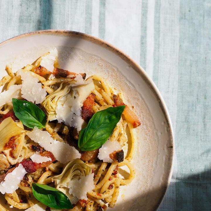Pasta Guanciale Pesto Rouge Ă l'ail des ours