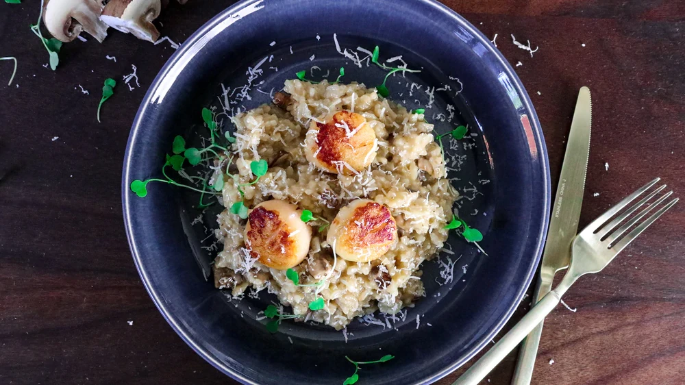 Pan-Seared Scallops with Mushroom Risotto (video) - Tatyanas Everyday Food