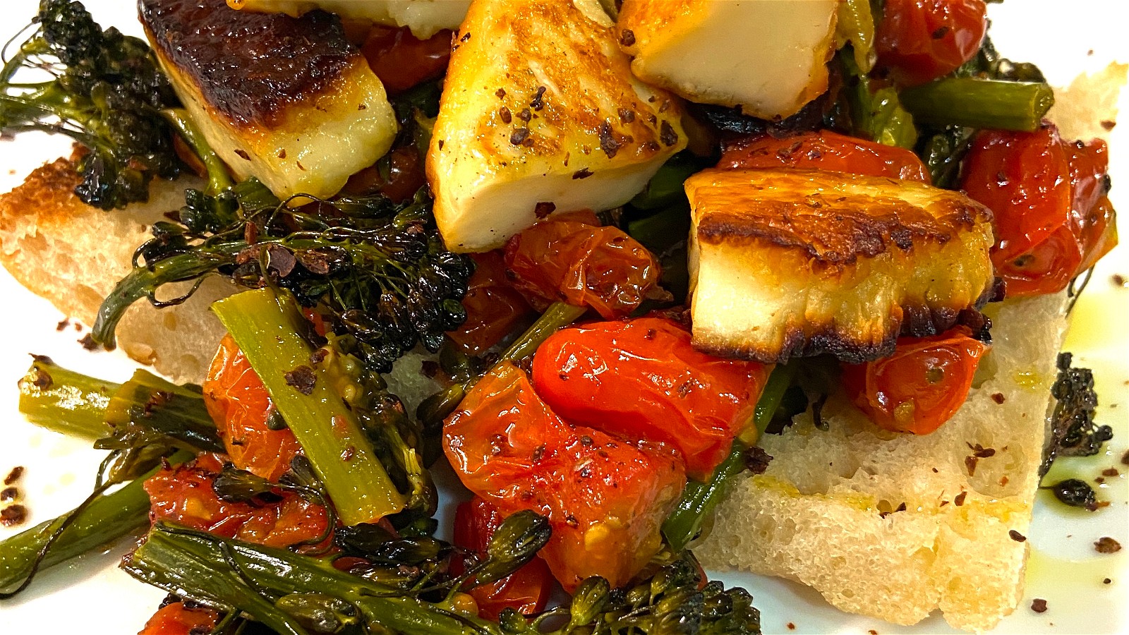Image of Pan Fried Halloumi with Broccolini and Tomatoes