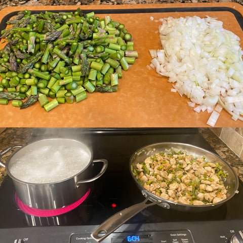 Image of While your asparagus and onions cook heat up a frying...