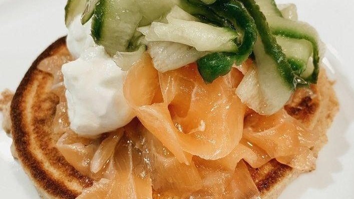 Image of Kenny Tutt's Spelt Blini with Smoked Salmon & Balsamic Vinegar