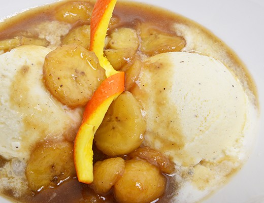 Image of Bananas Fosters Crepes with Vanilla Bean Ice Cream