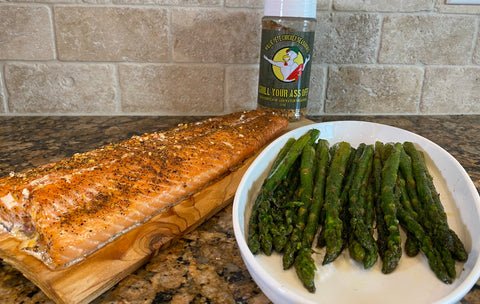 Image of Once asparagus are cooked cut the salmon  in serving sizes and...