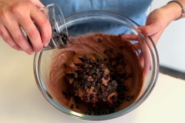Image of Add the choc chips, fold into the batter. Batter will...
