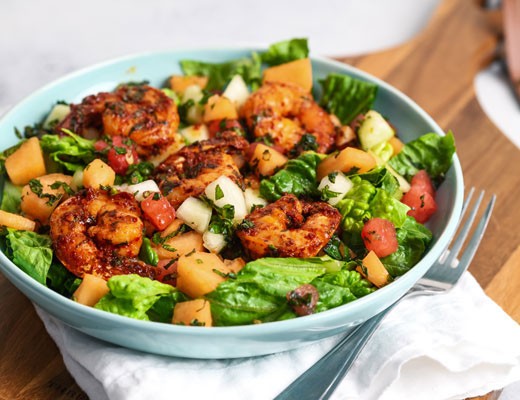 Image of Spicy Shrimp with Pico De Pajaro Chile and Melon Salad