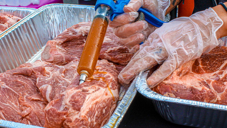 Image of Whisk together dry pork marinade and water. Using a flavor injector, generously inject the pork with the marinade mixture.