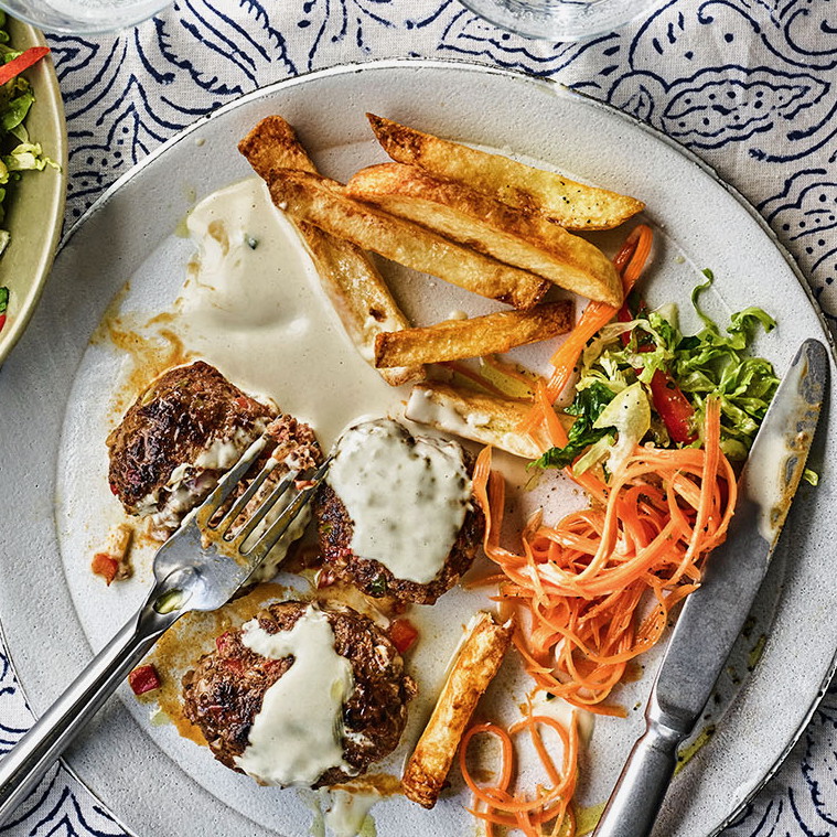 Mini Herbs and Garlic Kebaburgers and Oven Baked Fries