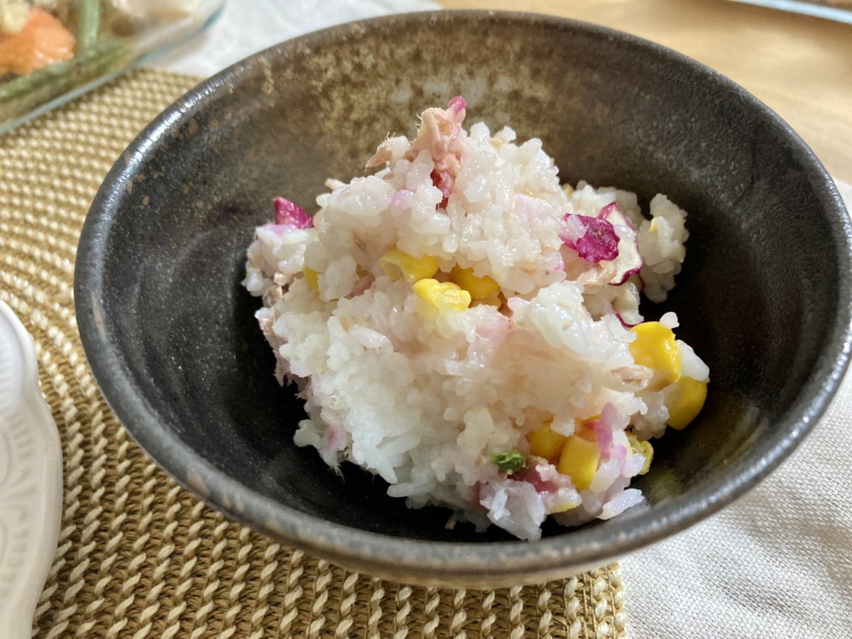 乾燥ラディッシュを使ったコーン炊き込みご飯