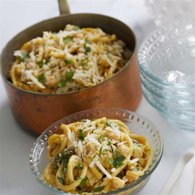 Image of Creamy Chickpea Pasta with Greens Recipe