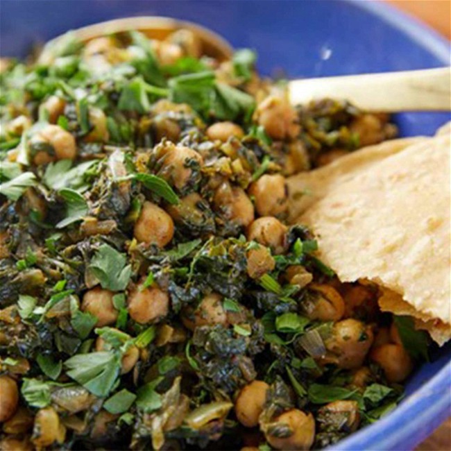 Image of Dry Garbanzo (Chickpea) with Spinach Recipe