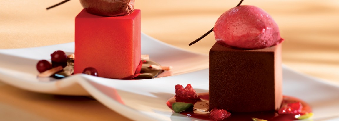 Raspberry and dark chocolate duo dessert