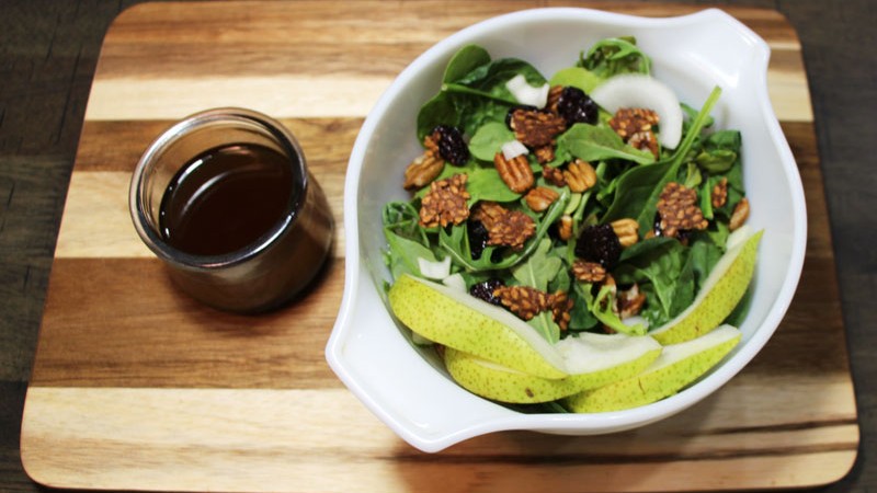 Image of SPINACH PEAR SALAD WITH MAPLE-CINNAMON VINAIGRETTE
