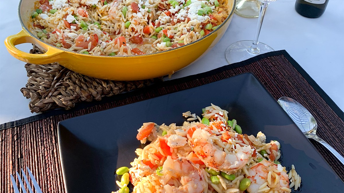 Image of Baked Shrimp and Orzo with Feta and Tomatoes