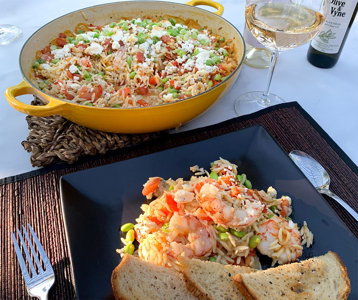Baked Shrimp and Orzo with Feta and Tomatoes