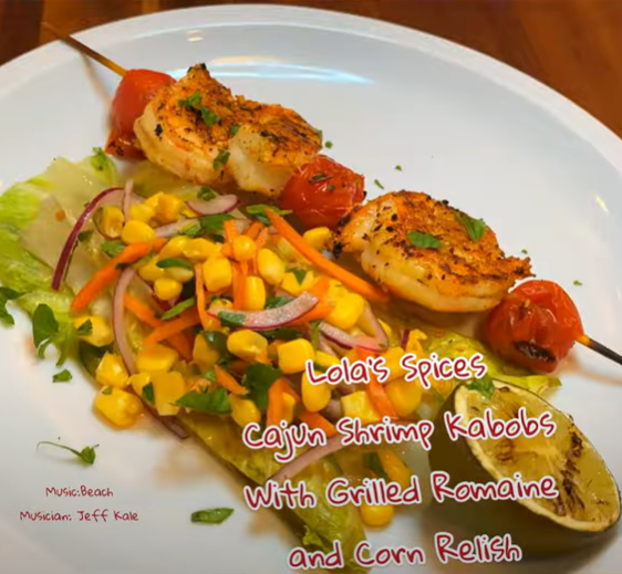 Image of Cajun Shrimp Kabobs & Grilled Romaine with Corn Relish