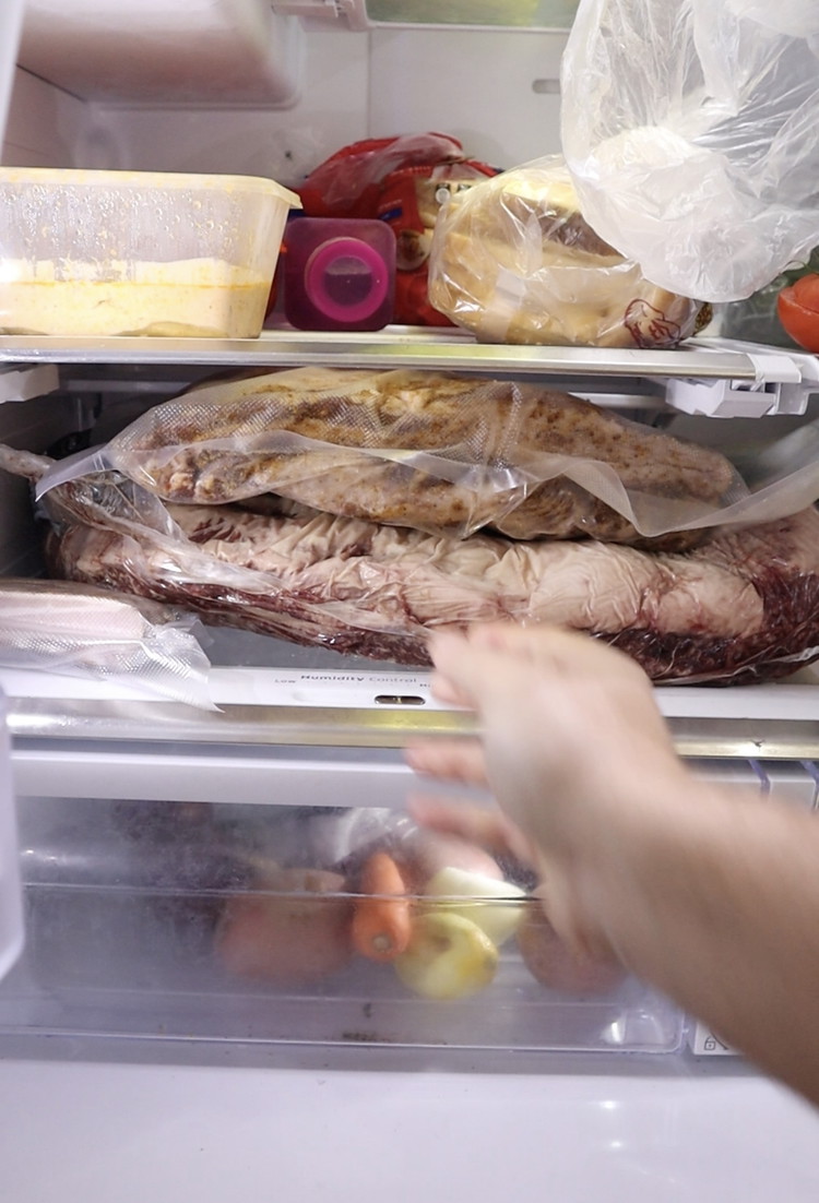 Image of FRIDGE:After placing into a zip lock bag or vac seal bag, place into the fridge for 7 days. Just flip the bag daily to ensure a nice even distribution of the cure once it starts to liquify.