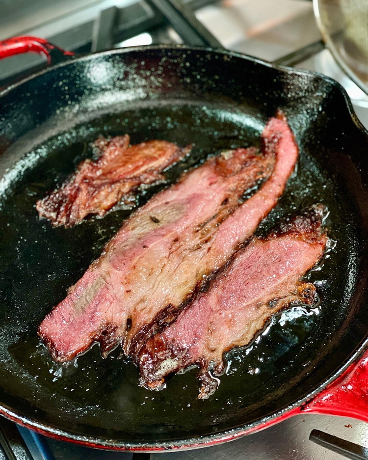 Image of FRY/GRILL:Ensuring you take off some thin slices fry up in a bacon until brown and crispy.