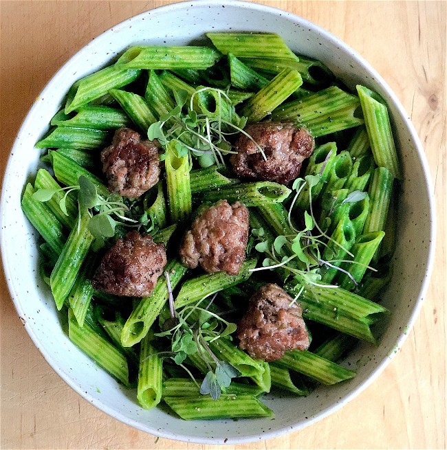 Image of Green Pasta And Lamb Meatballs