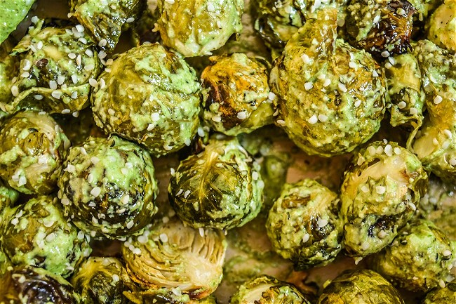 Image of Nut-Free Hemp Pesto Roasted Brussel Sprouts