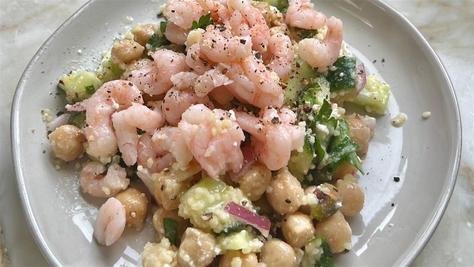 Image of Wild Oregon Shrimp over Jennifer Aniston's Salad