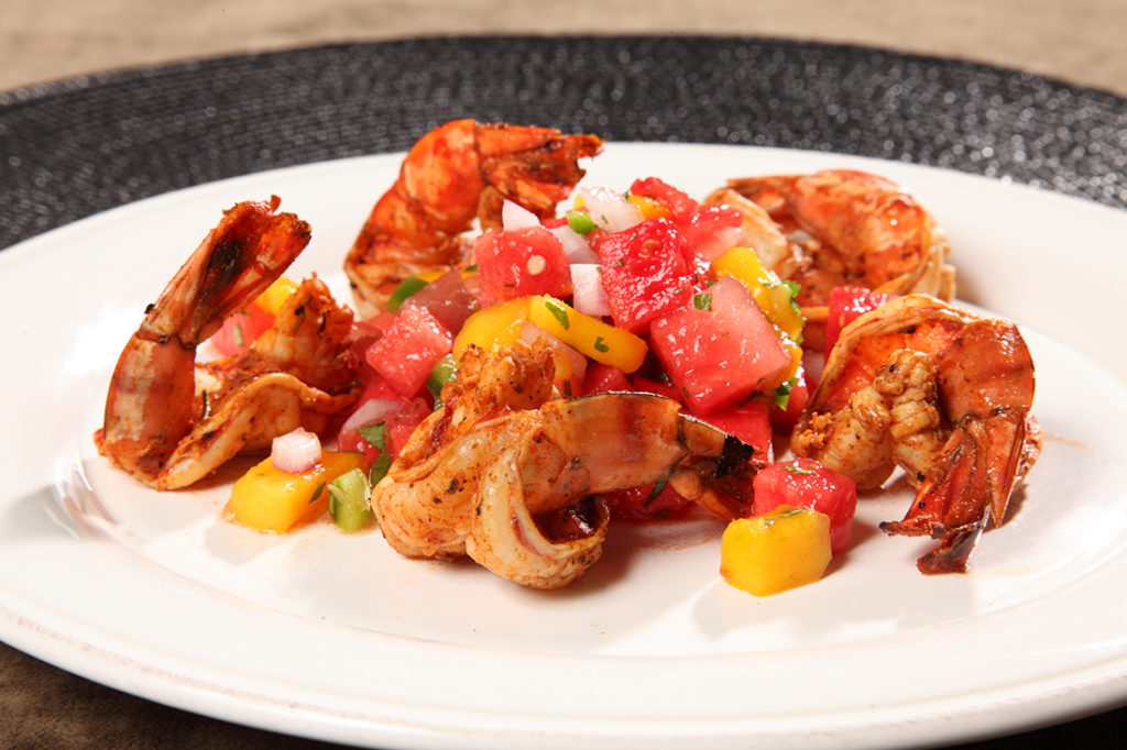 Jerk Shrimp and Watermelon Pico de Gallo