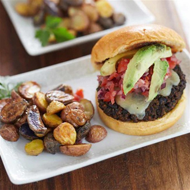 Image of Roasted Black Bean Burger with New Potatoes Recipe