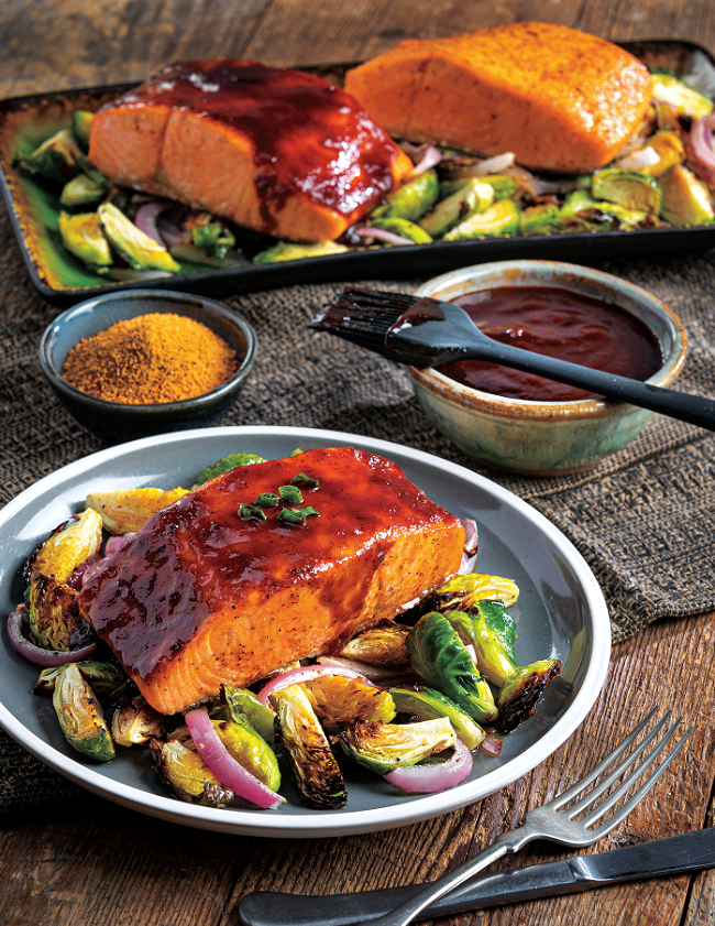 Image of Air Fryer Cherry-Mesquite Salmon & Brussels Sprouts