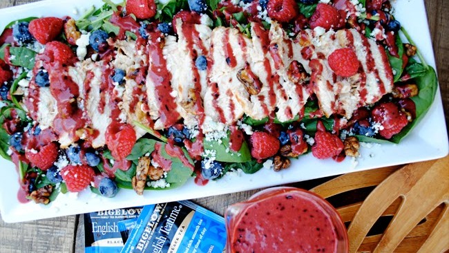 Image of Red, White and Blueberry Grilled Chicken Salad with Black Tea Raspberry Dressing
