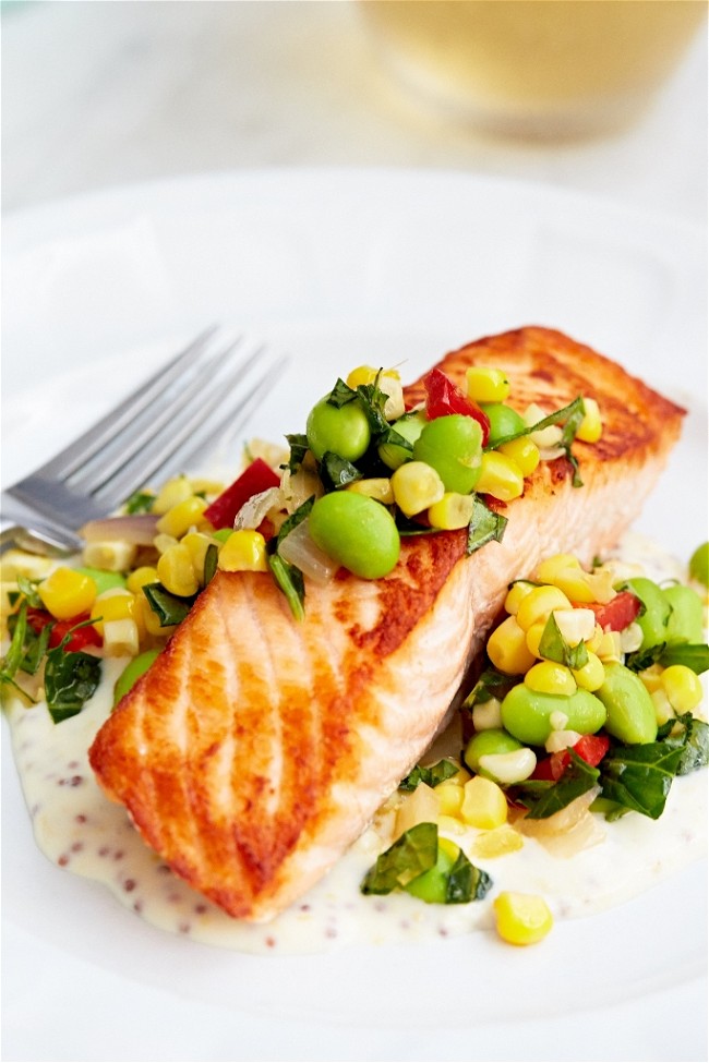 Image of Pan-Roasted Salmon with Summer Succotash