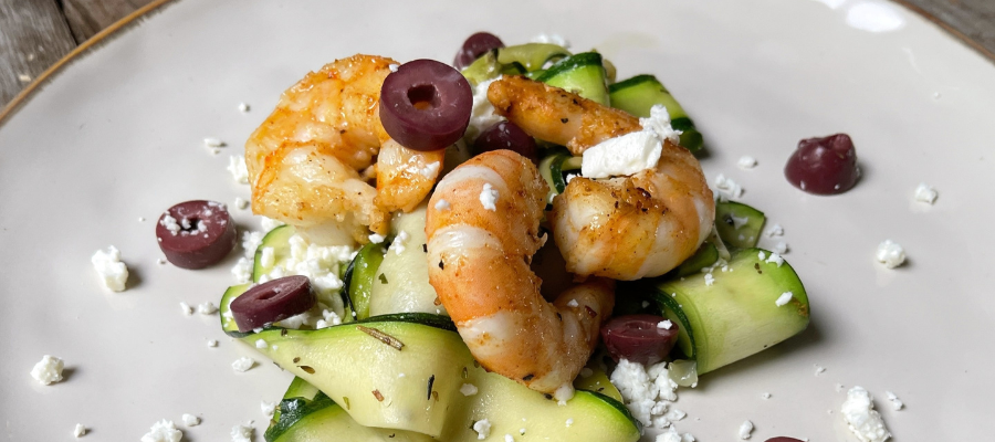 Lemony Shrimp Lingzini with Olives and Feta