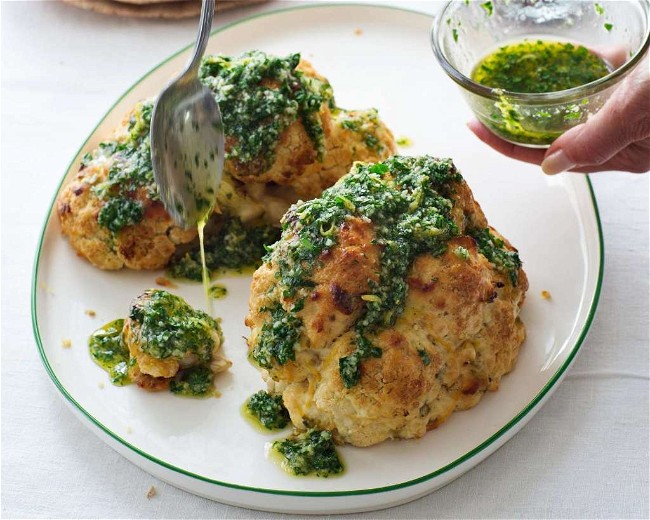 Image of Italian Whole-Roasted Cauliflower with Parsley Sauce