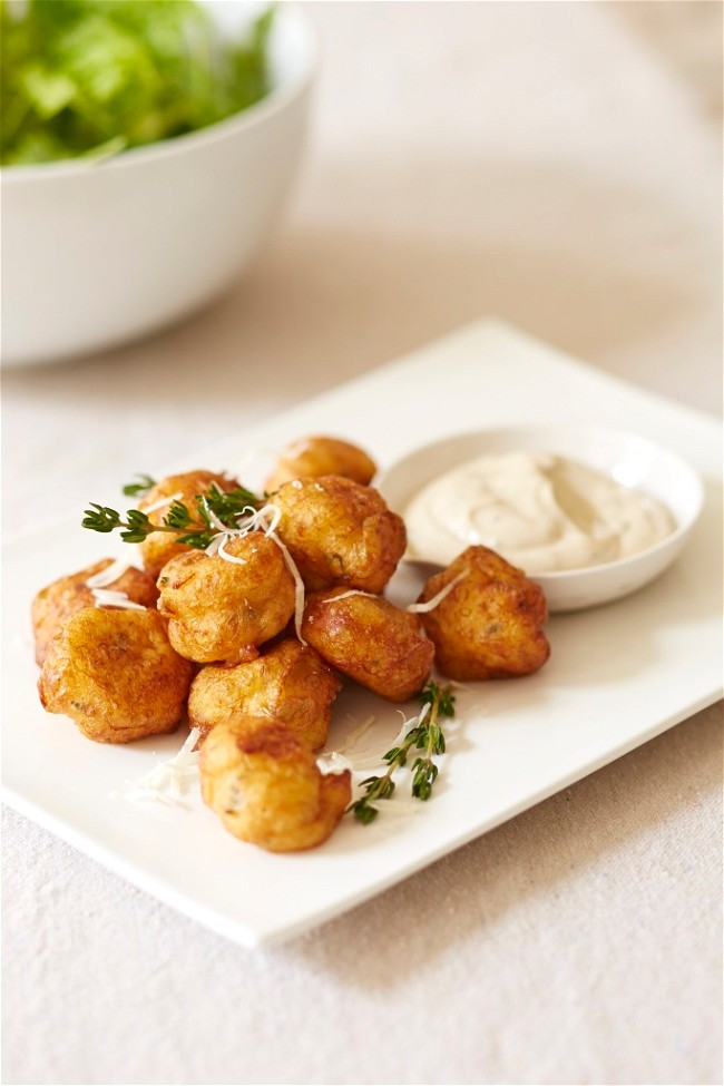 Image of Thyme Parmesan Zeppole with Anchovy Aioli