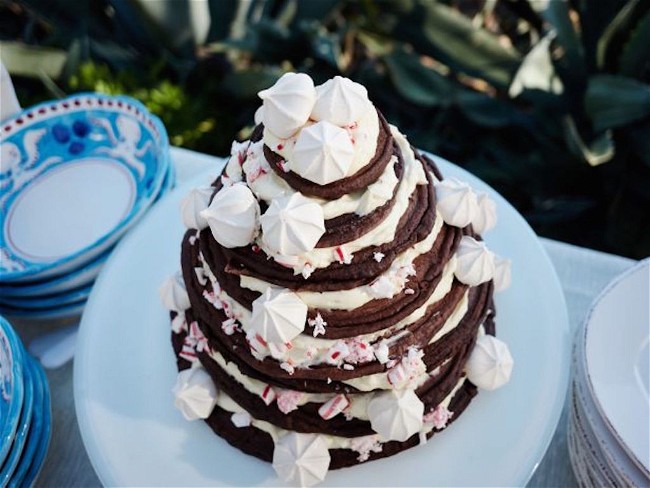 Image of Chocolate Candy Cane Pancake Tower