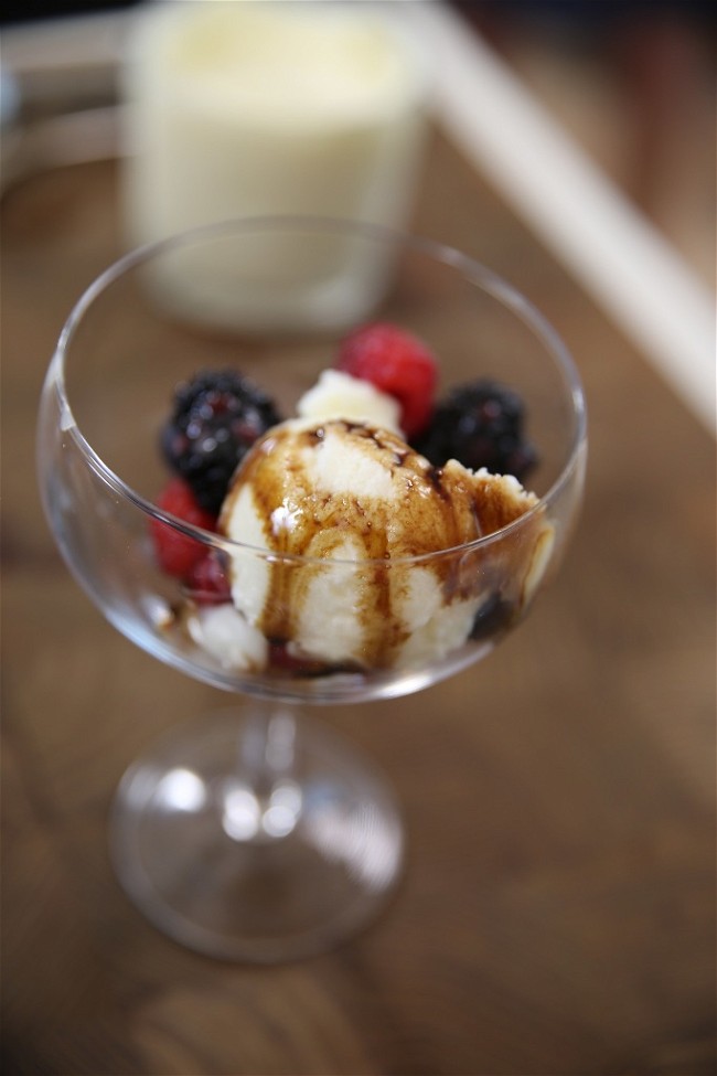 Image of Olive Oil Sorbetto with Berries and Balsamic