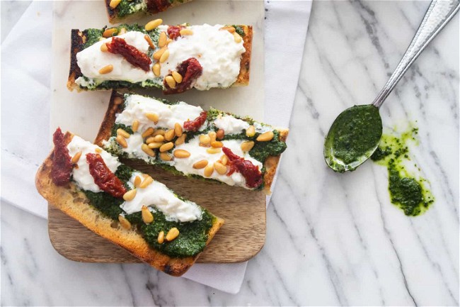 Image of Burrata and Kale Salsa Verde Bruschetta